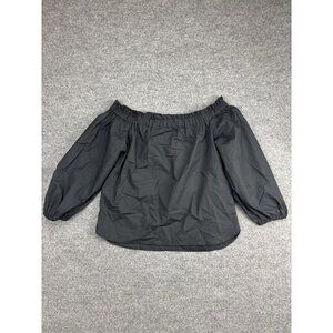 J.Crew Blouse Womens 4P Black Off Shoulder Elastic Neck Puff‎ Sleeve Petite Top